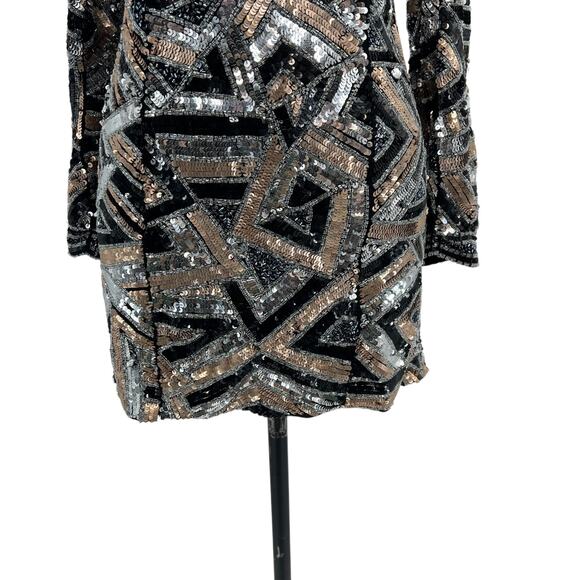 X by NBD Gloria Dress Sequin Mini Bodycon Long‎ Sleeve Silver Black Size 0 - Picture 5 of 12